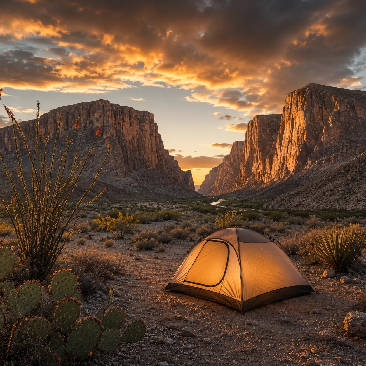 Big Bend National Park desert camping with Santa Elena Canyon
