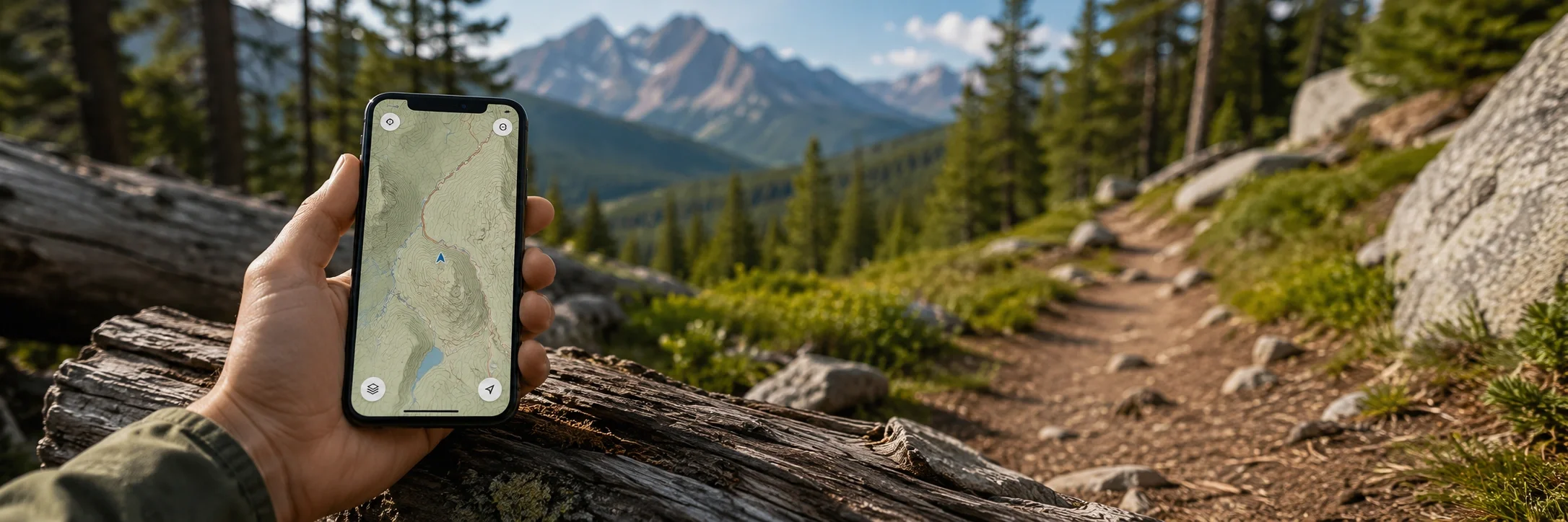 Smartphone displaying camping apps used at an outdoor campsite