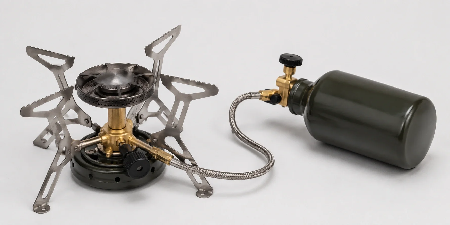 White gas liquid fuel stove for winter camping cooking