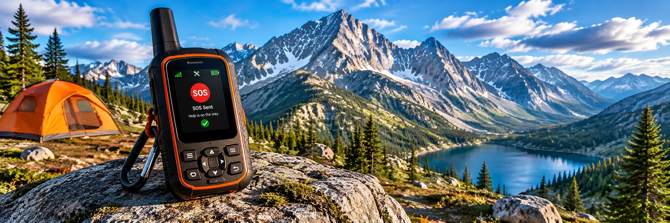 Satellite communicator device used for emergency messaging in the backcountry