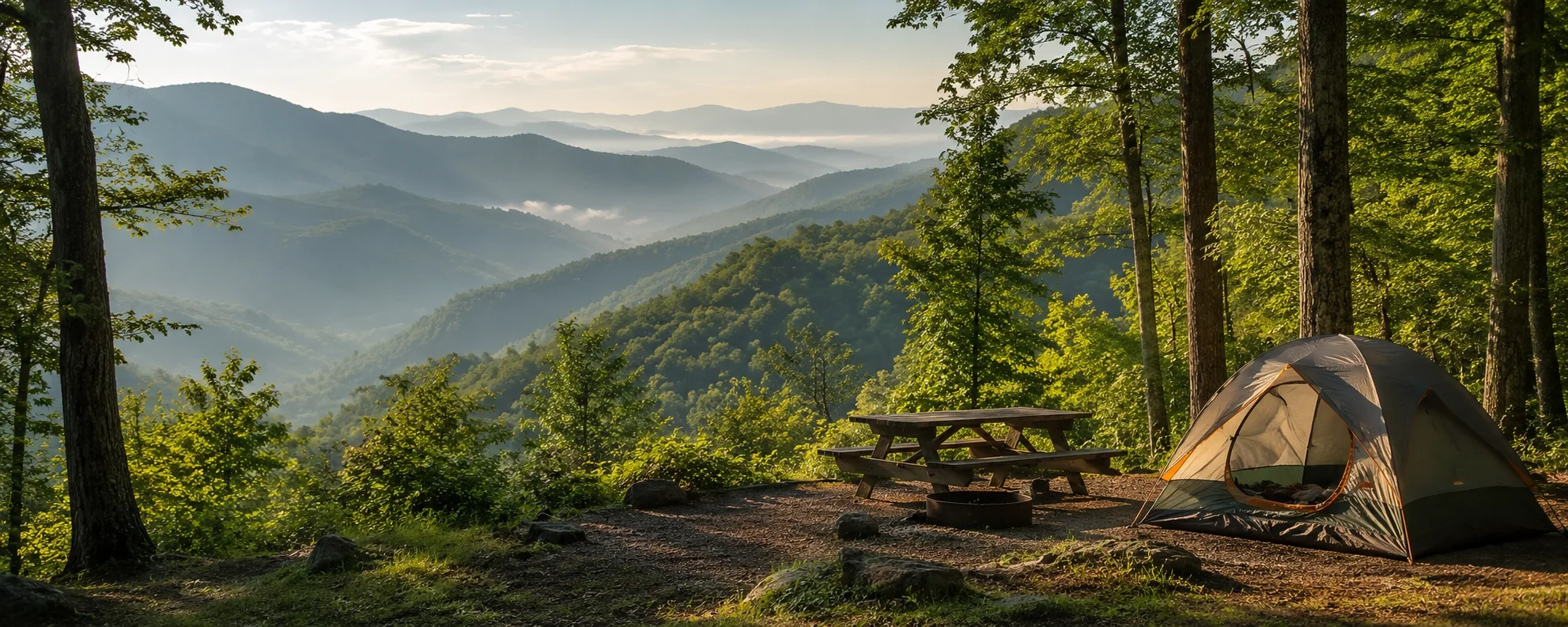 Scenic campground in the Great Smoky Mountains with forested sites and mountain views