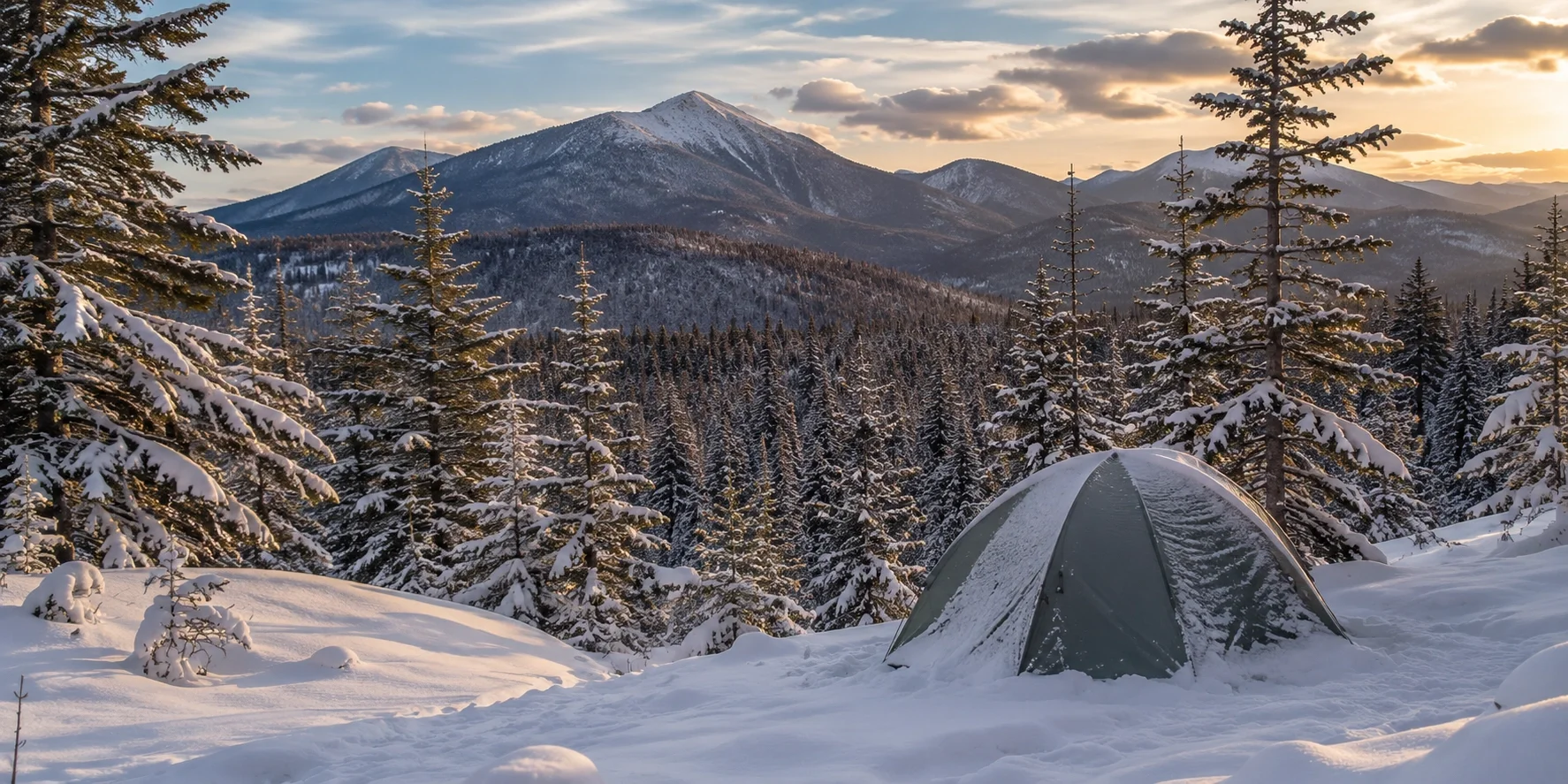 Winter camping in Adirondack Mountains New York state